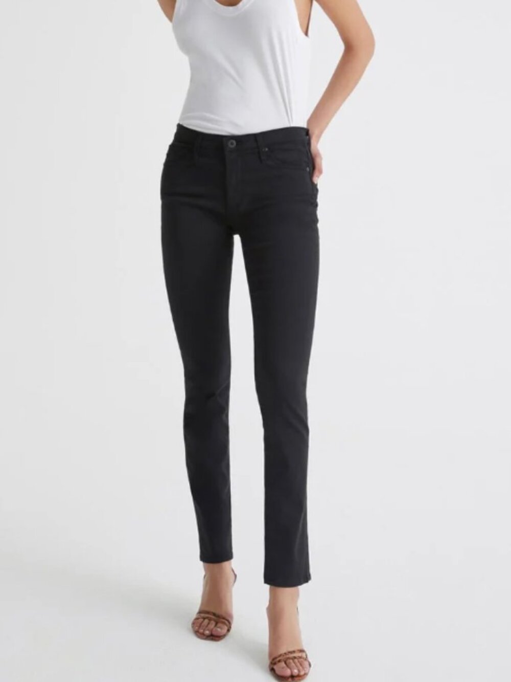 AG Adriano Goldschmied The Prima Mid Rise Cigarette Jean Black Sateen Size 25R